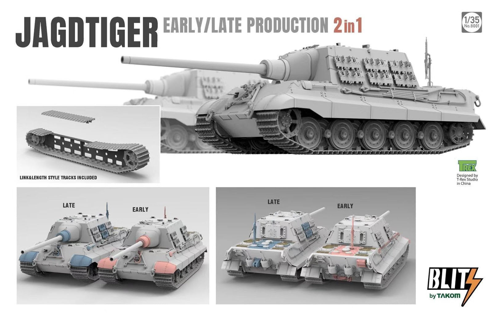 TAK8001 - Takom 1/35 - Sd.Kfz.186 "Jagdtiger" Tank Early/Late Production (2 in 1)