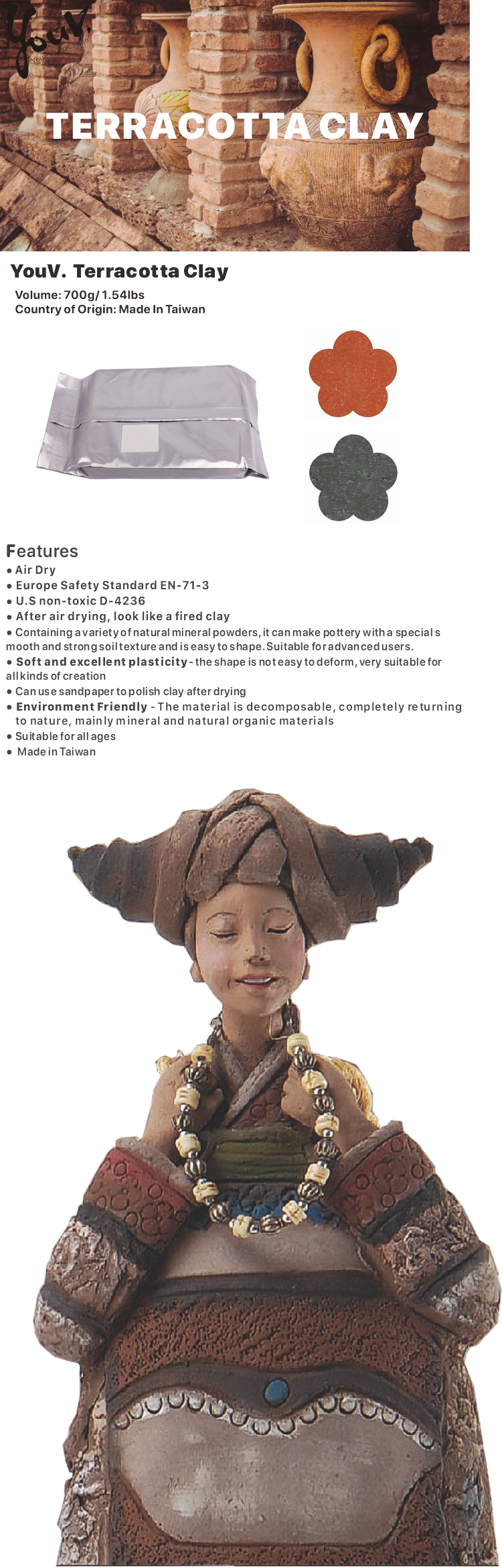 Terracotta Fired Clay - 700 g - Red Color