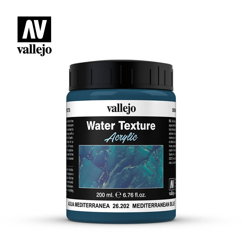 26.202 Water Textures 202-200ml Mediterranean Blue - Vallejo Diorama Effects - Supernova Studio