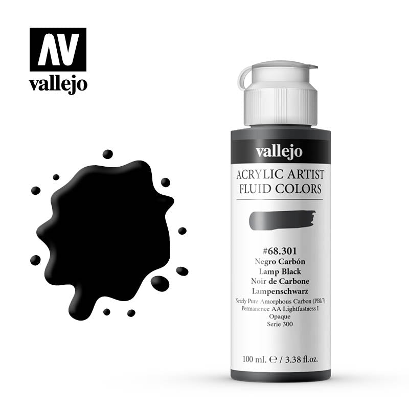 68.301 - Lamp Black - 300 Series -  Acrylic Artist Fluid Color - 100 ml