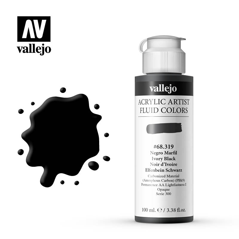 68.319 - Ivory Black - 300 Series - Acrylic Artist Fluid Color - 100 ml