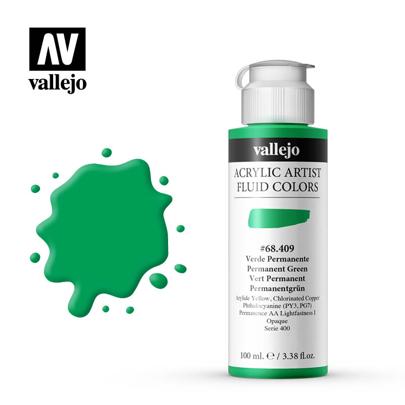 68.409 Permanent Green - 400 Series - Acrylic Artist Fluid Color - 100 ml