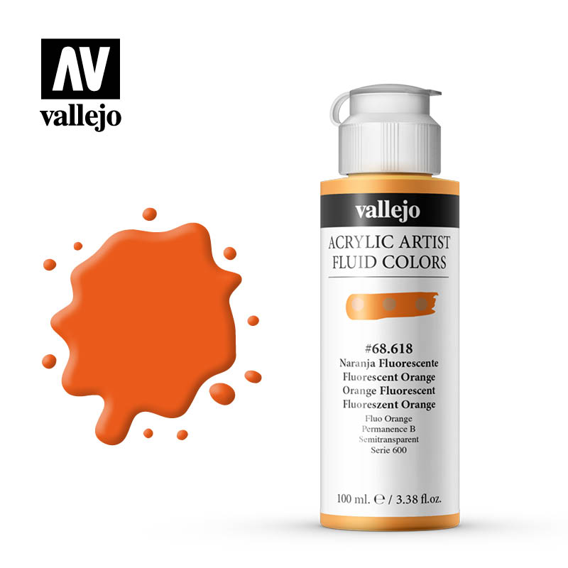 68.618 Fluorescent Orange - 600 Series - Acrylic Artist Fluid Color - 100 ml