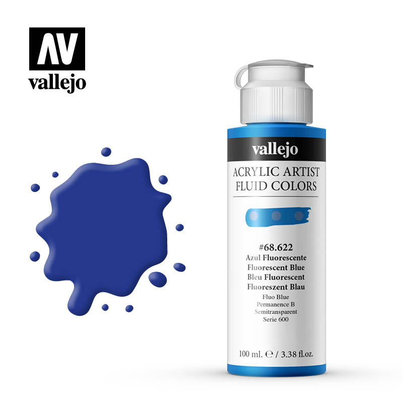 68.622 Fluorescent Blue - 600 Series - Acrylic Artist Fluid Color - 100 ml