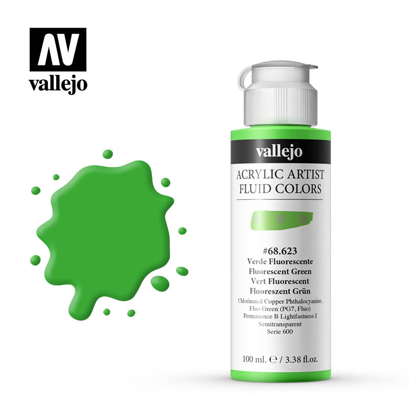 68.623 Fluorescent Green - 600 Series - Acrylic Artist Fluid Color - 100 ml
