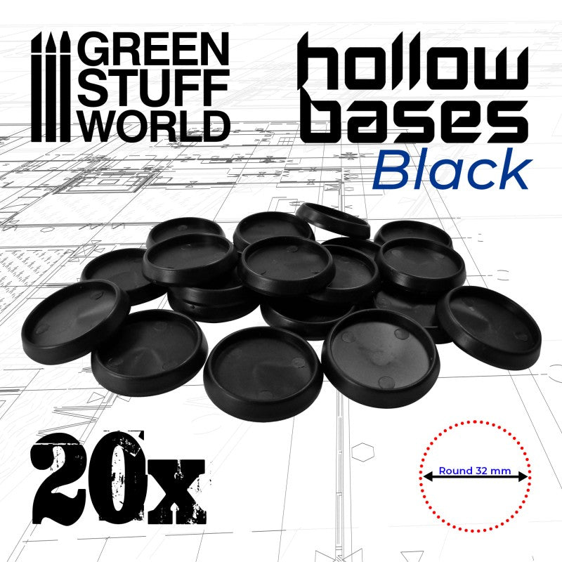 10901 - Plastic Round Hollow Base BLACK 32 mm x20