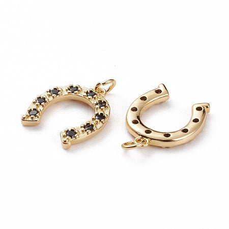 Brass Micro Pave Black - 18K Gold Plated Horse Shoe (Pair)