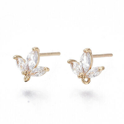 3 Flower Brass Micro Cubic Zirconia Stud with backs - (Pair)