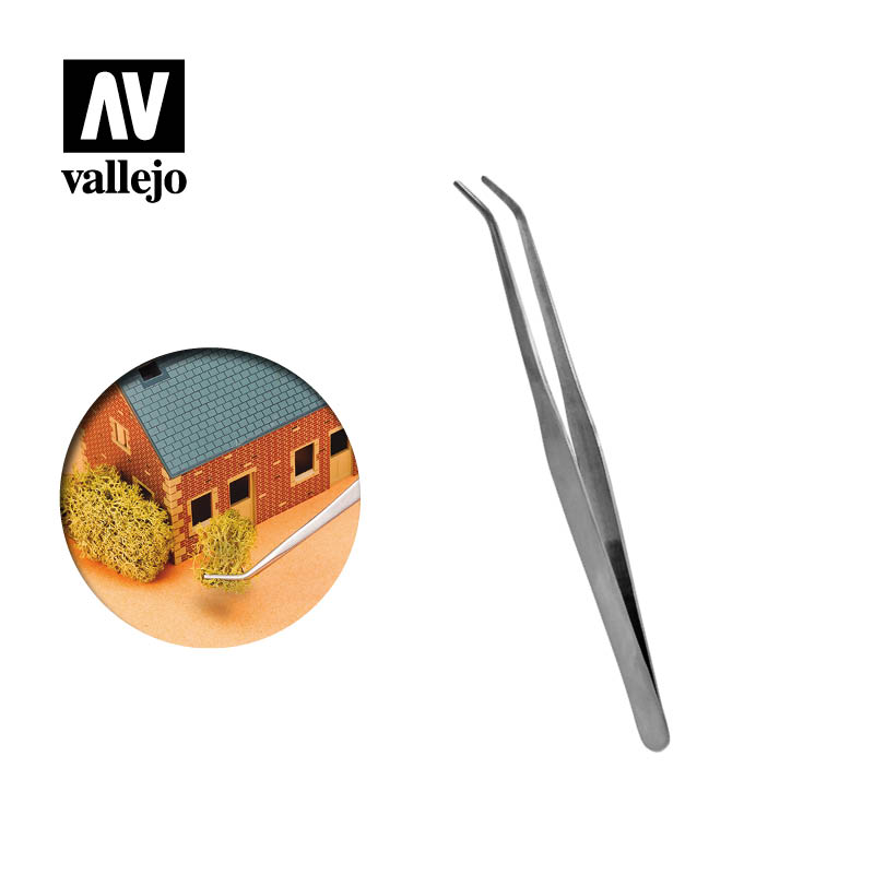 T12009 - Curved Tip Stainless Steel Tweezers (175MM) - Vallejo Tools