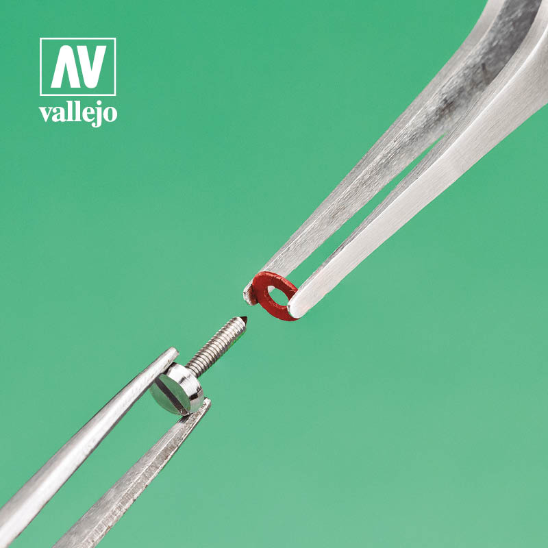 T12007 - Flat Rounded Stainless Steel Tweezers - Vallejo Tools