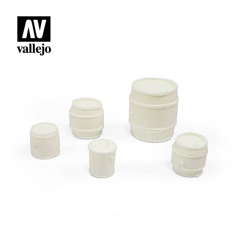 SC225 - Wooden Barrels 1/35 Scale (5 in set) - Vallejo Scenics
