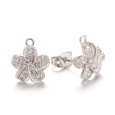 Flower Brass Micro Pave Cubic Zirconia Stud with backs (Pair)