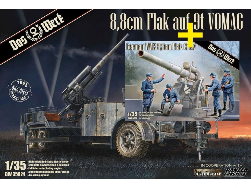 DW35024 SET BUNDLE - 8,8 cm Flak auf 9t VOMAG 1:35 and the appropriate fitting crew set German WW2 8.8 cm Flak Crew