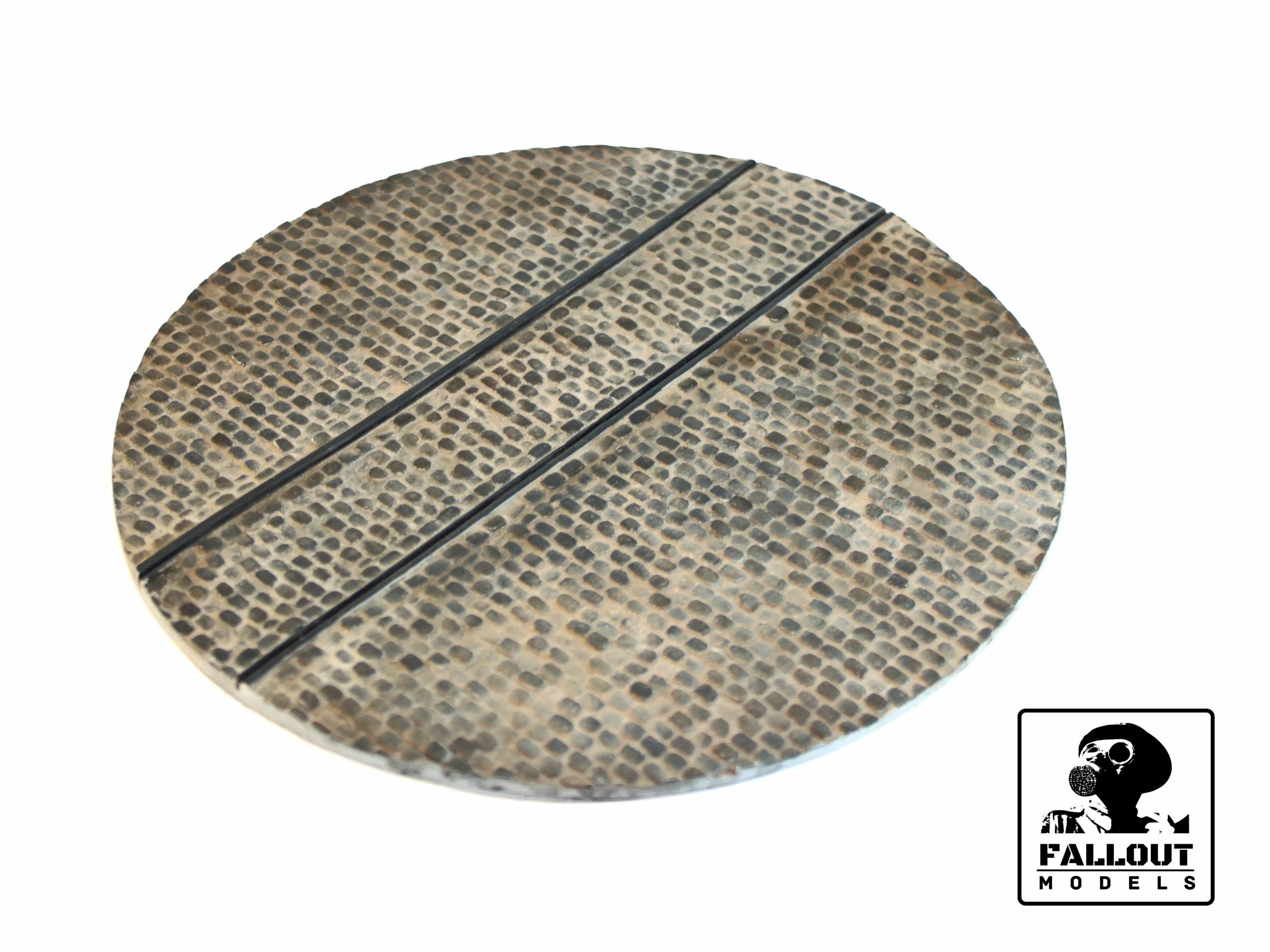 Round Cobblestone Base With Tram Track Scale: 1/35