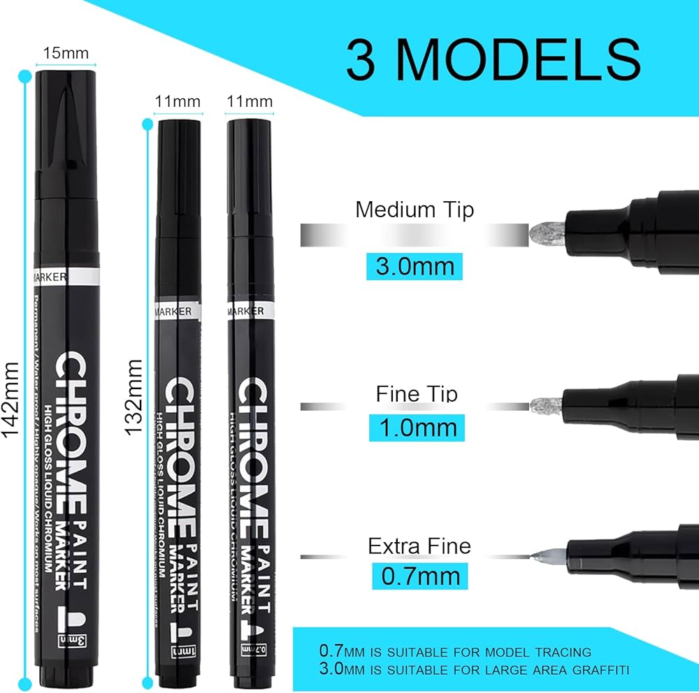 3pk Chrome Paint Markers - Sizes - 0.7mm, 1.0mm and 3.0mm