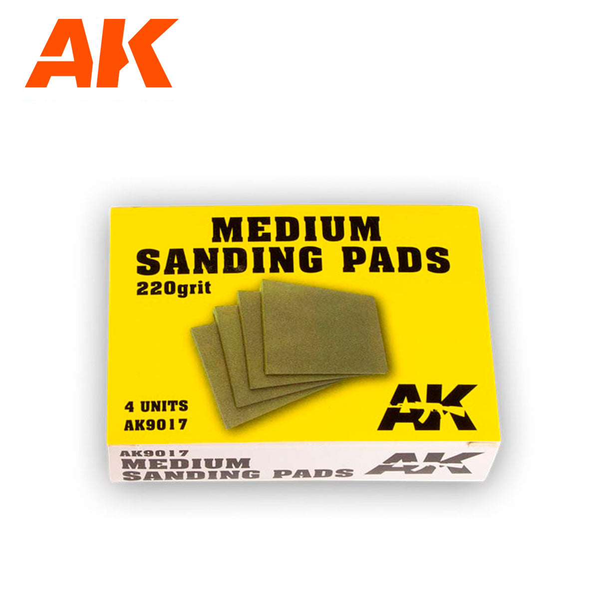 AK9017 - Medium Sanding Pads - 220 grit (4 in a pack) Yellow Box