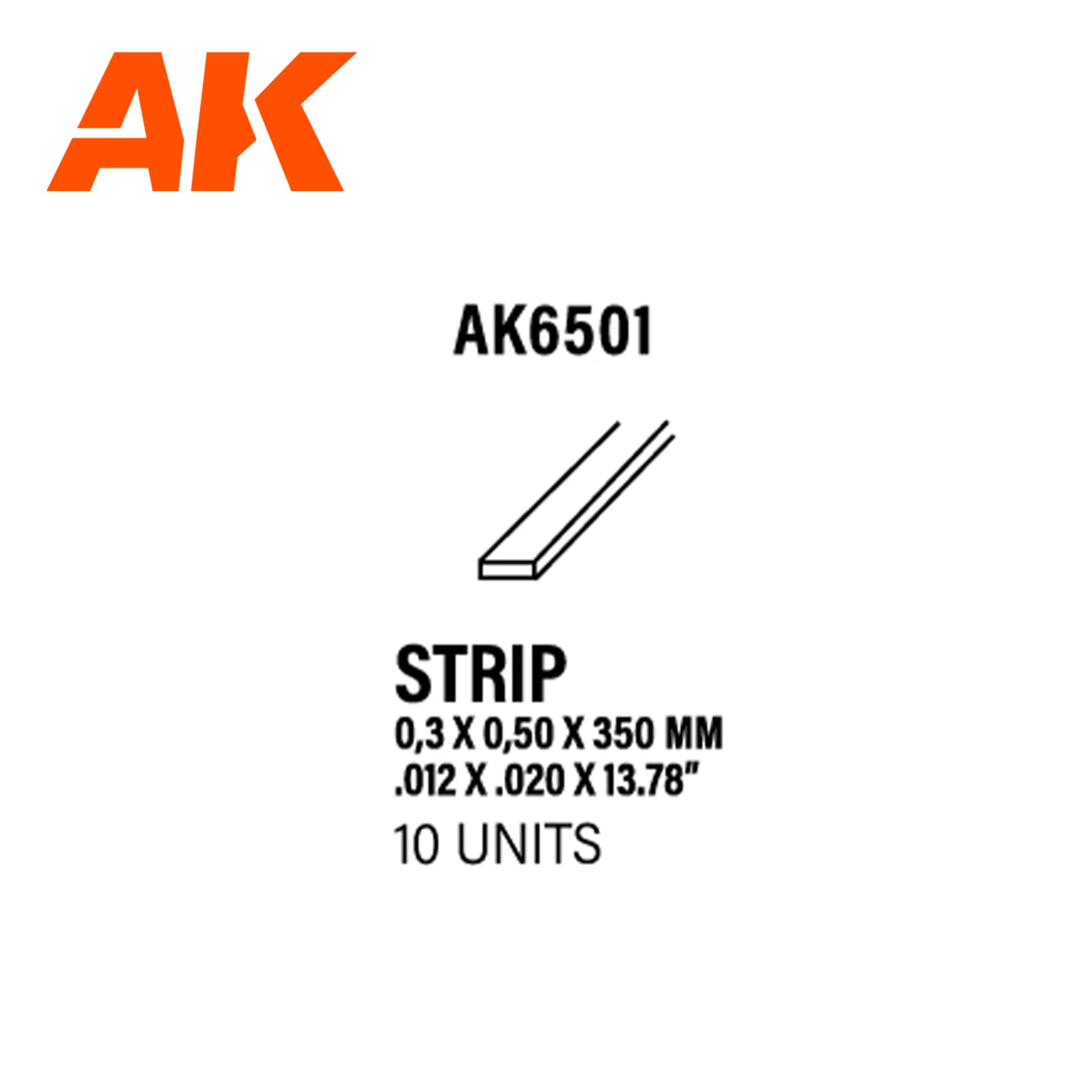 AK6501 - Styrene Strip - 0.30 x 0.50 x 350mm (10 units)