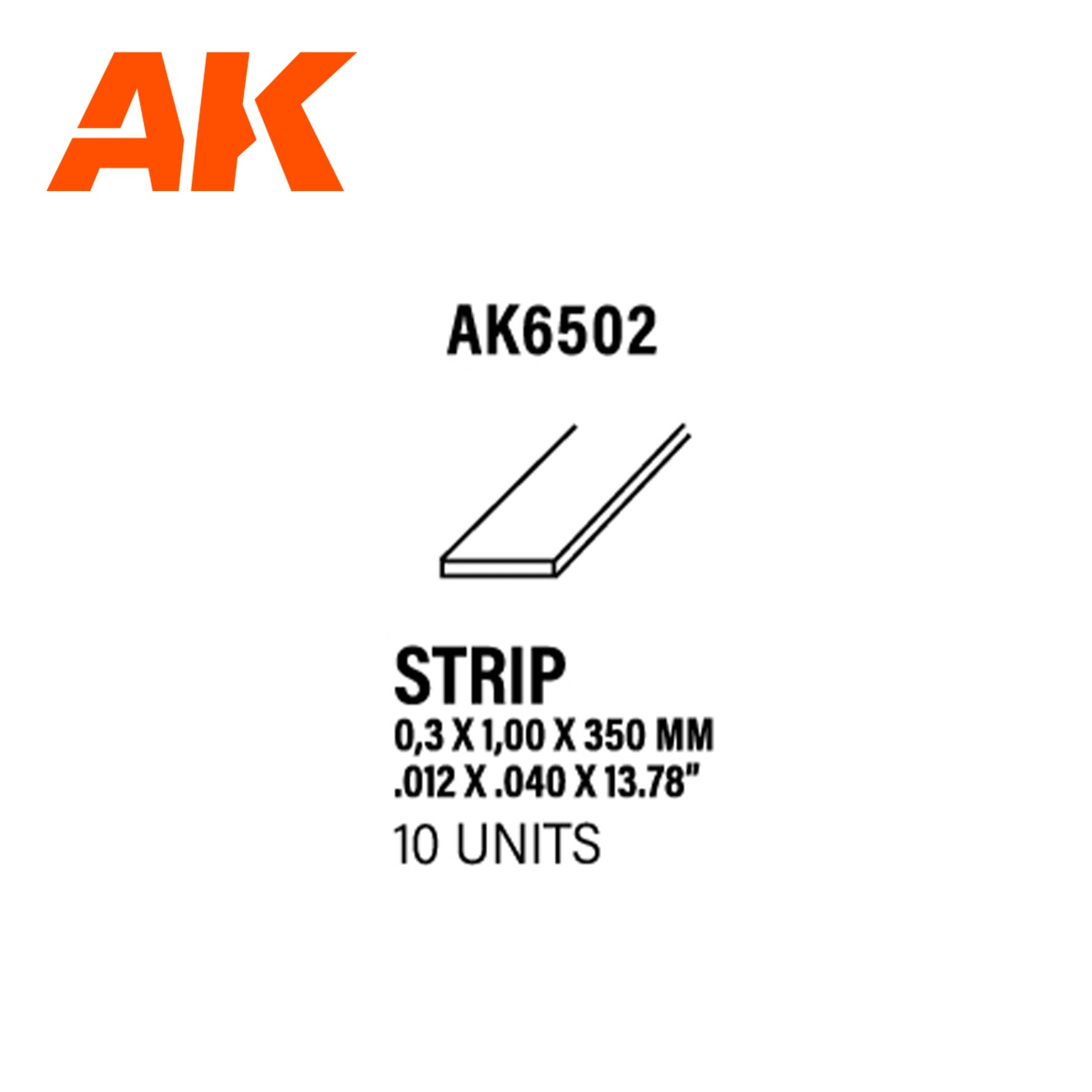 AK6502 - Styrene Strip - 0.30 x 1.00 x 350mm (10 units)