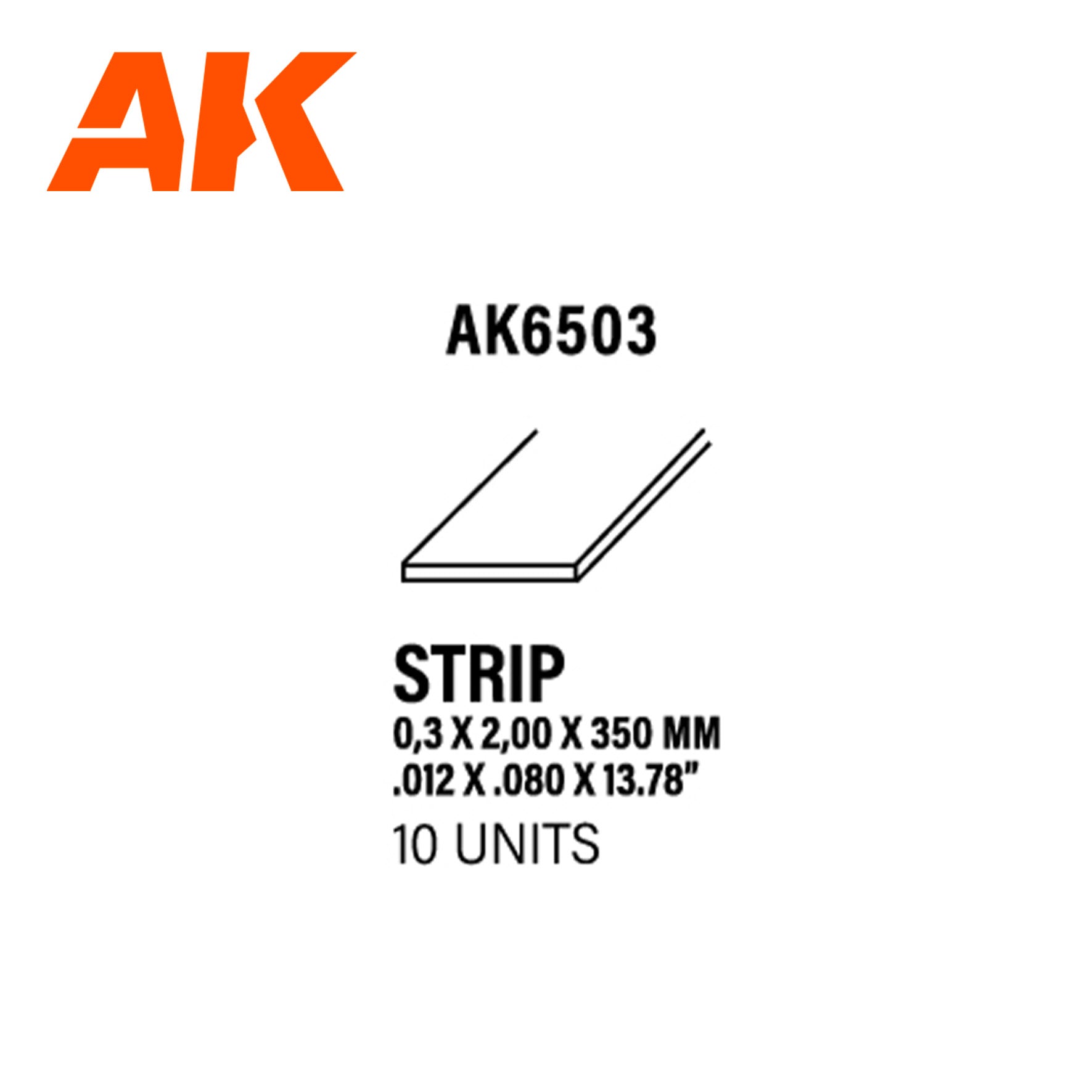 AK6503 - Styrene Strip - 0.30 x 2.00 x 350mm (10 units)