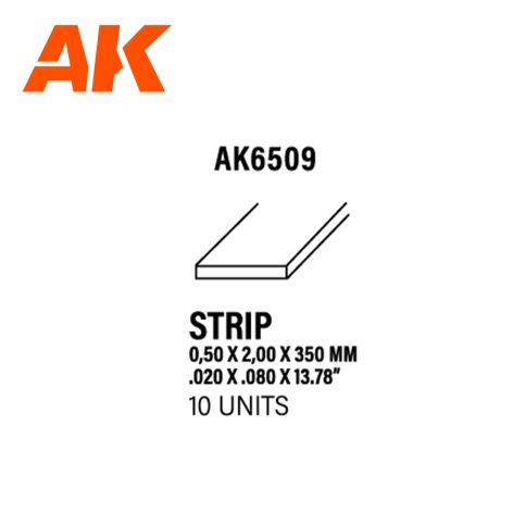 AK6509 - Styrene strip - 0.50 x 2.00 x 350mm (10 units)