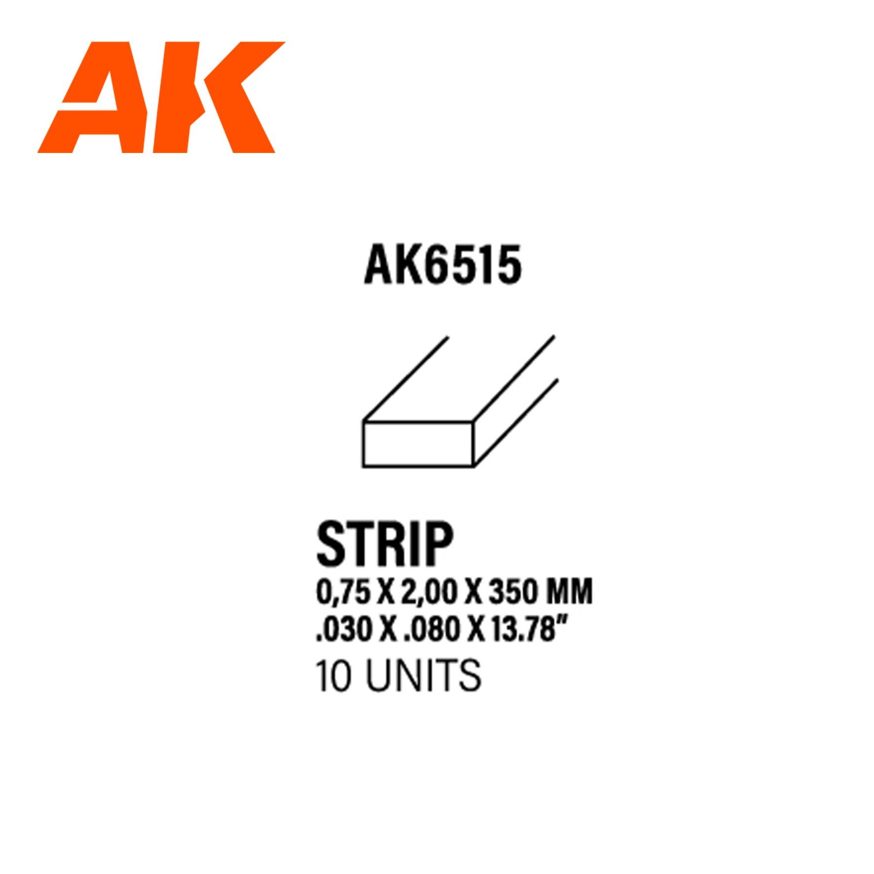AK6515 - Styrene Strip - 0.75 x 2.00 x 350mm (10 units)
