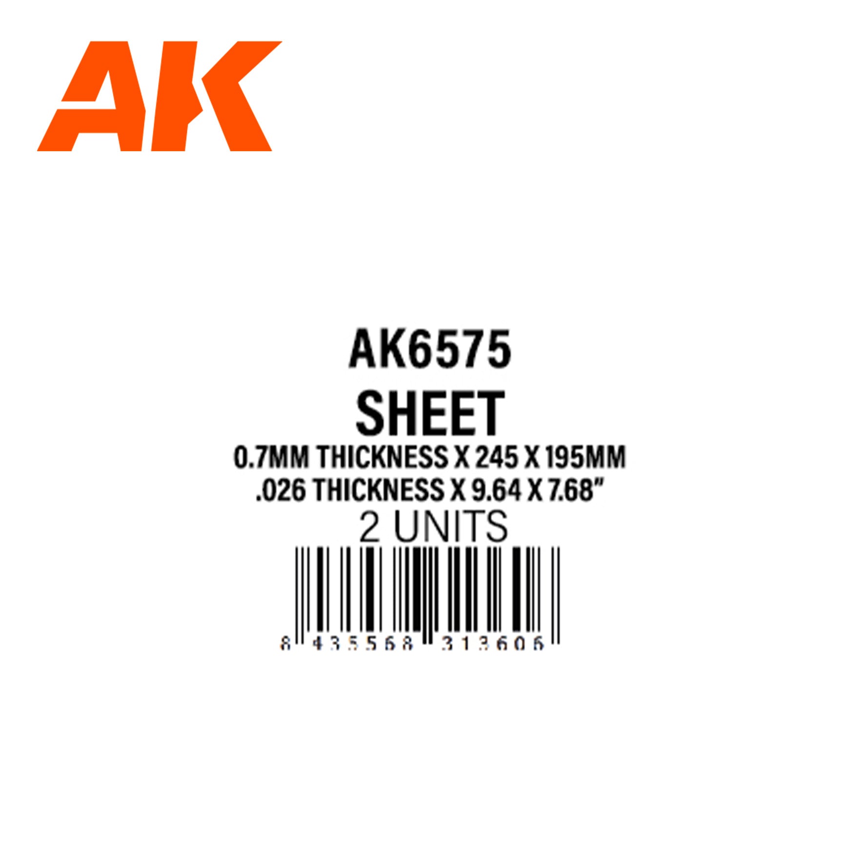 AK6575 - Styrene sheet - 0.7mm thickness x 245 x 195mm