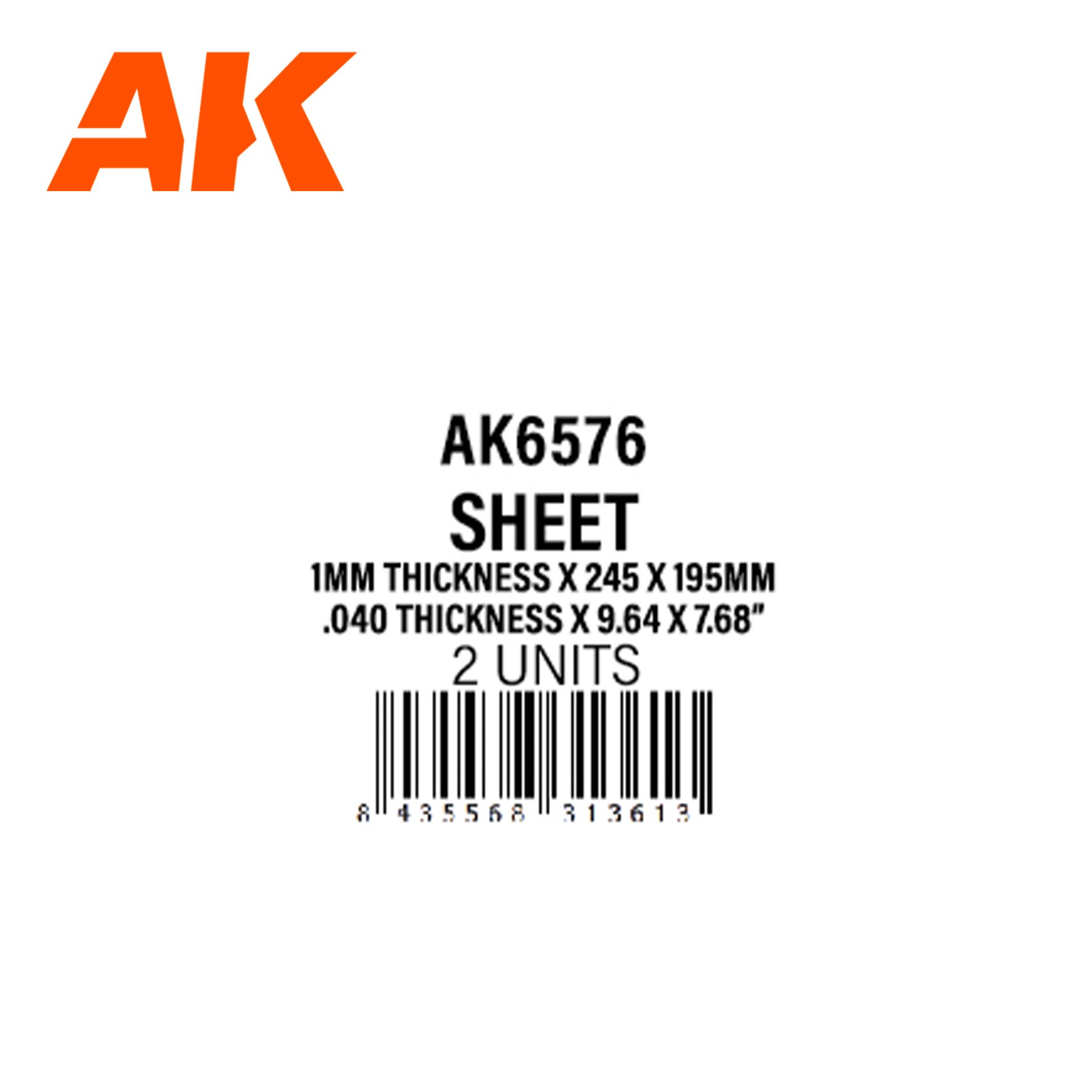 AK6576 - Styrene sheet - 1mm thickness x 245 x 195mm