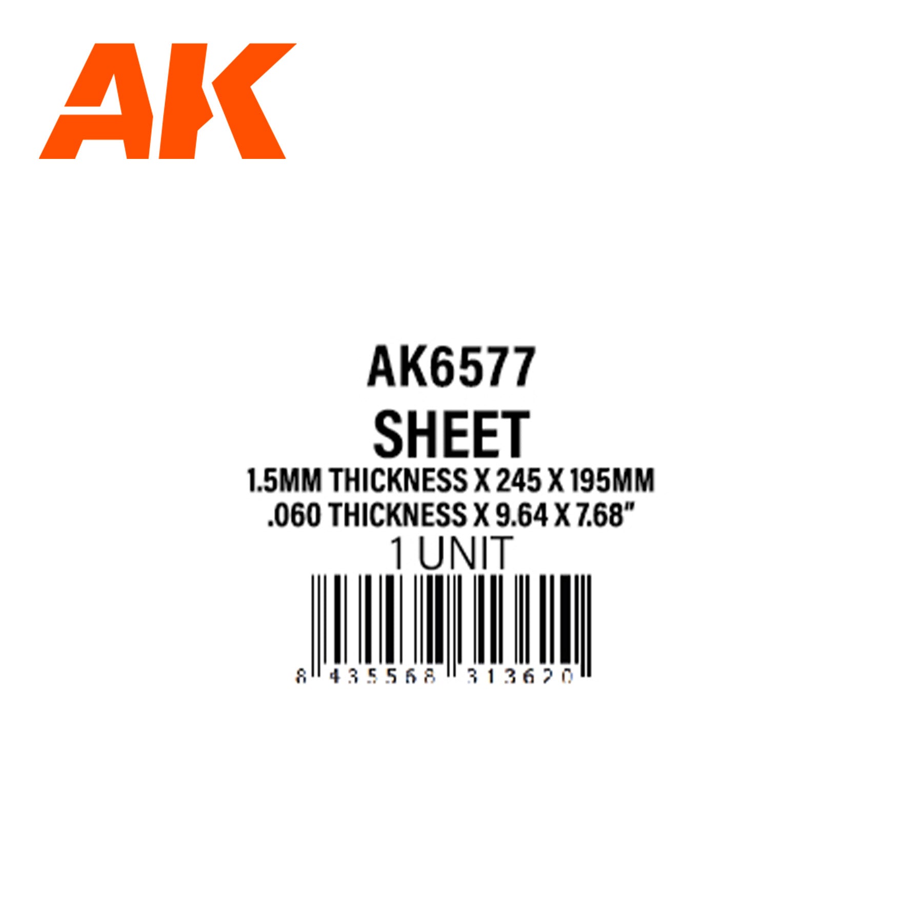 AK6577 - Styrene sheet - 1,5mm thickness x 245 x 195mm