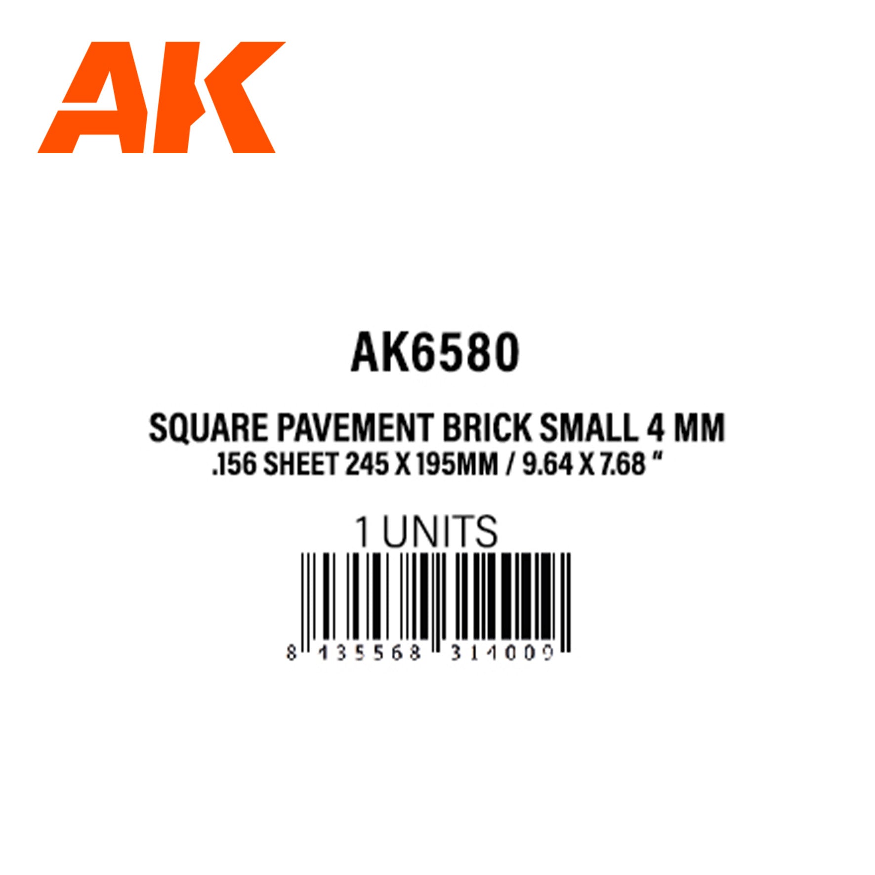 AK6580 - Square Pavement Brick SMALL - 4mm/156 sheets - 245 x 195