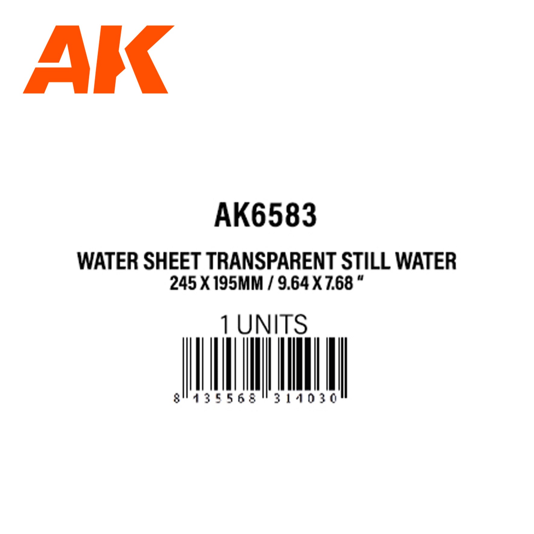 AK6583 - Water Sheet Transparent STILL WATER - 245 x 195mm