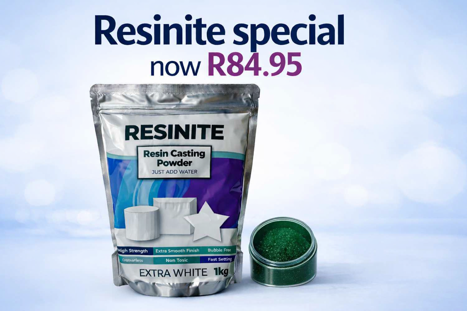 Resinite SUPER SALE SPECIAL! Purchase a 1kg Resinite and receive a  free 5 gram Resinite Pigment (Dark Green)