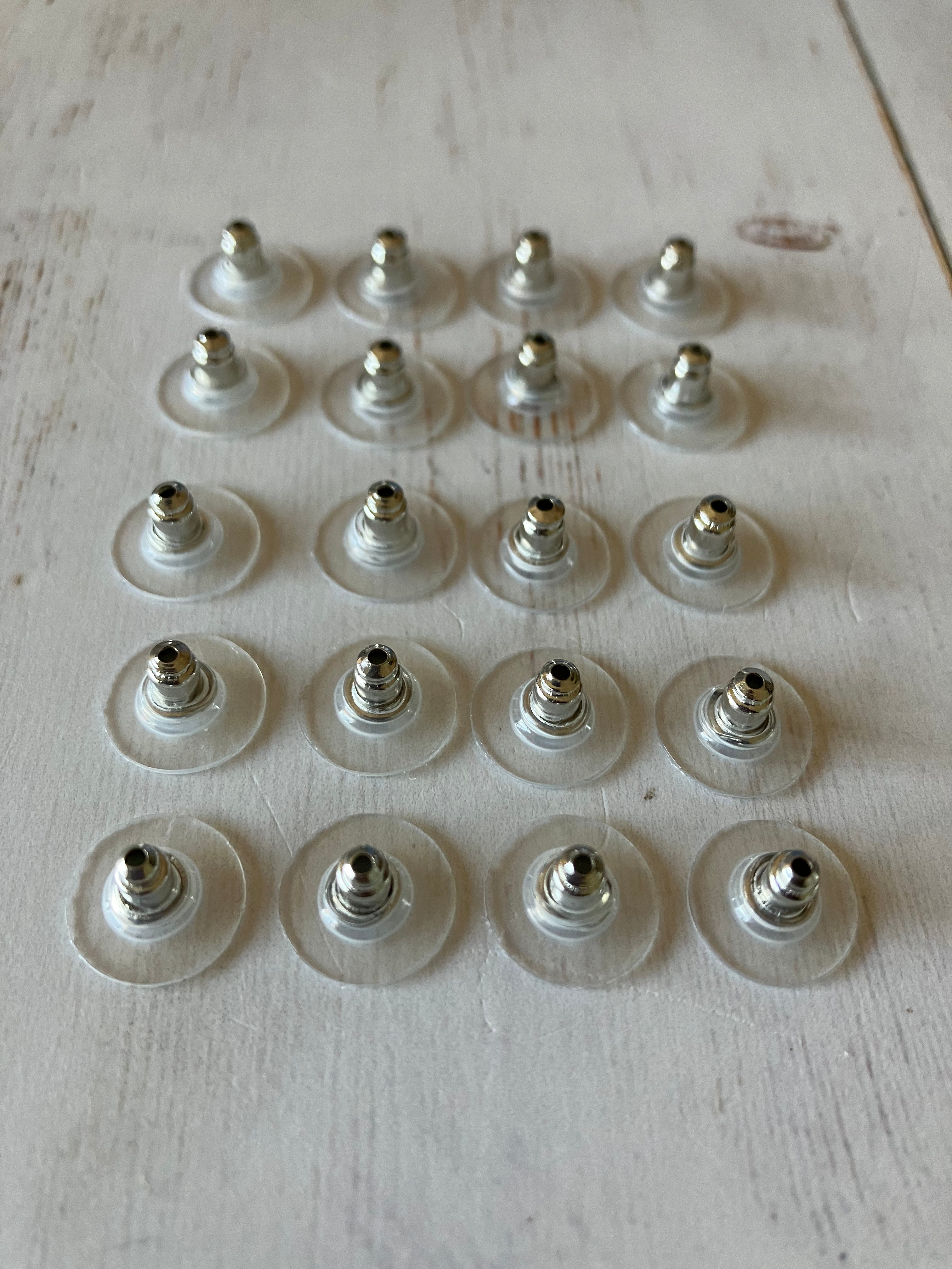 Brass Ear Nuts (Platinum) with Plastic Backs (10 PAIRS)