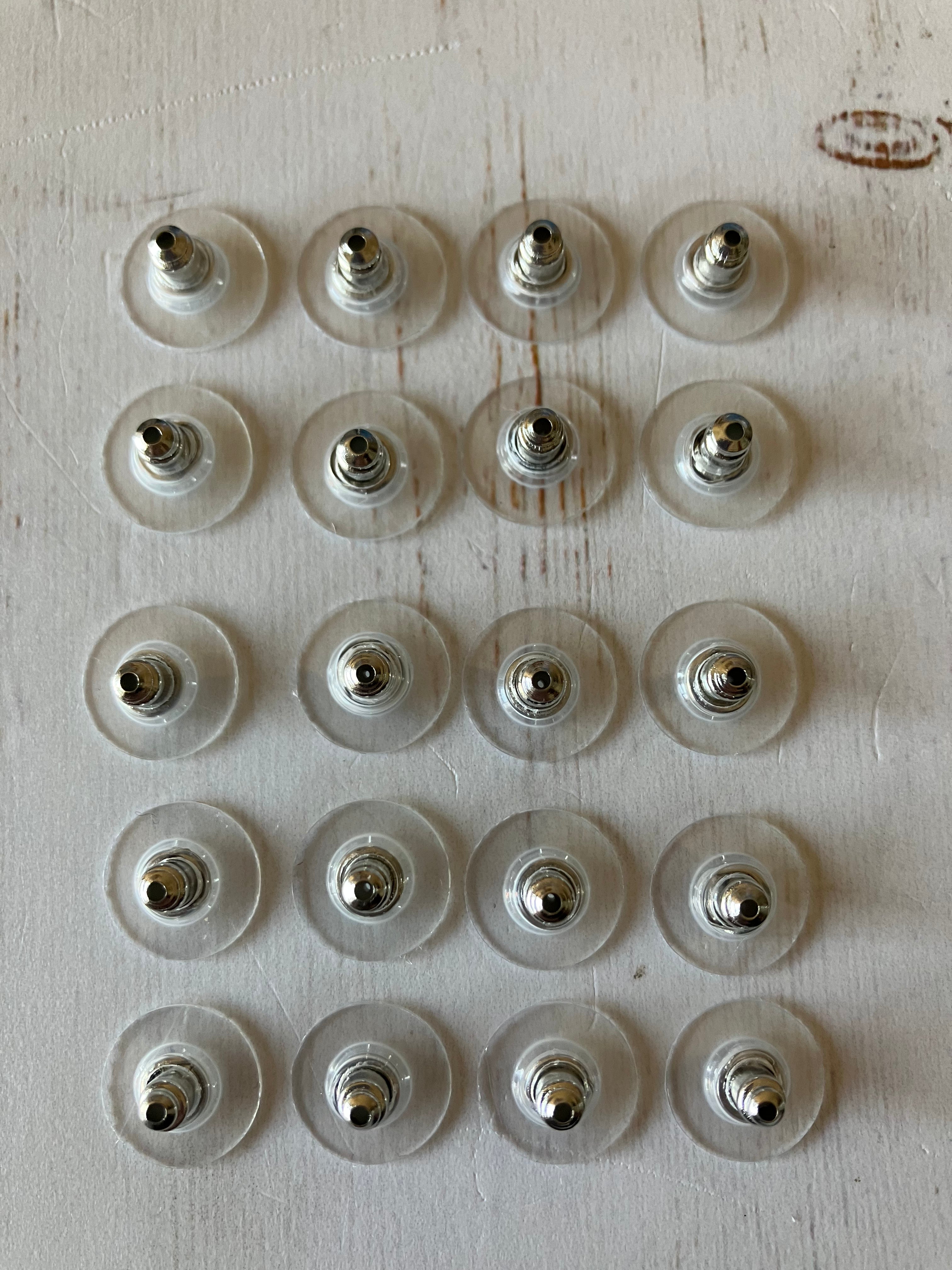 Brass Ear Nuts (Platinum) with Plastic Backs (10 PAIRS)