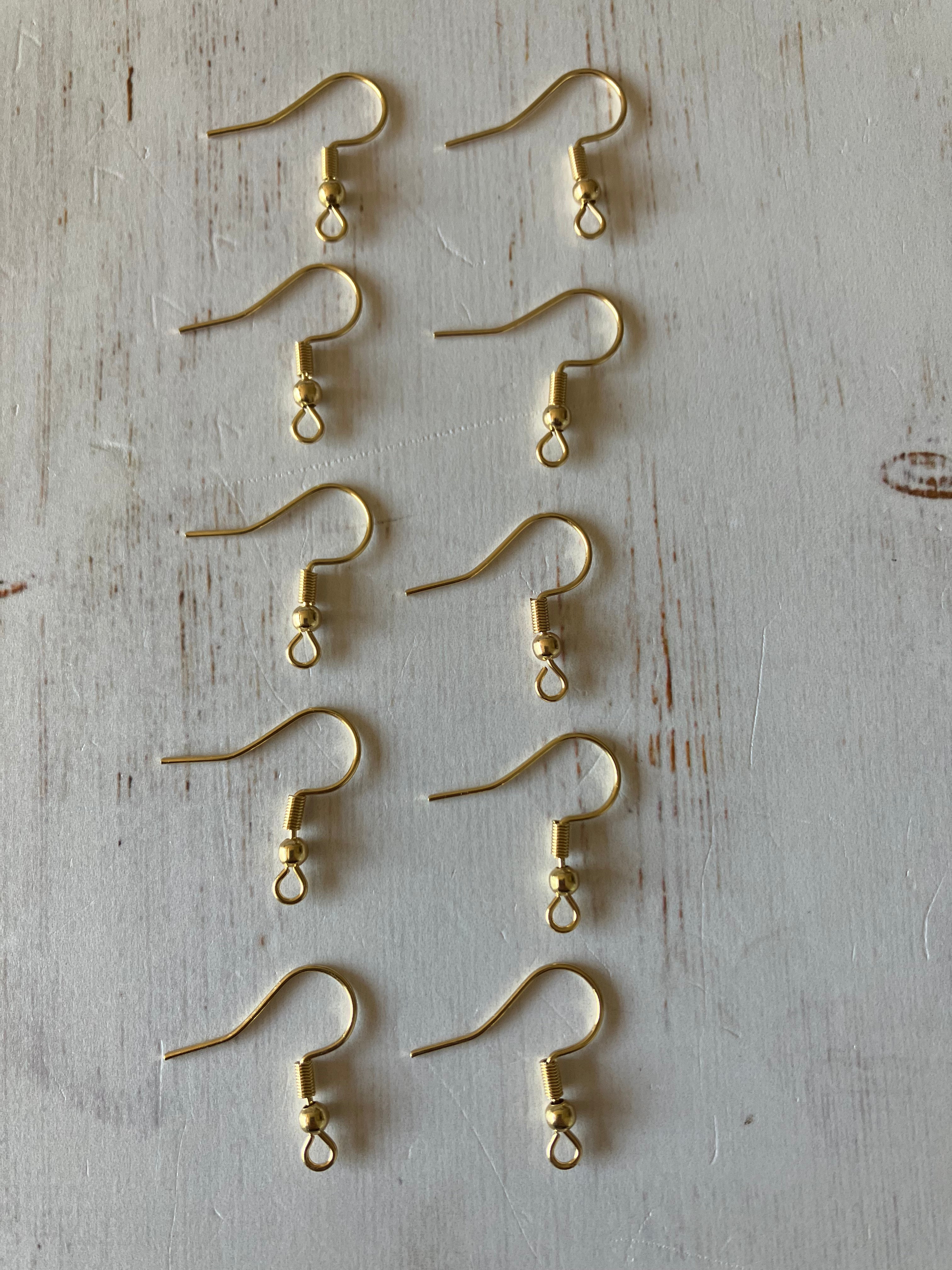 304 Stainless Steel 18K Gold Plated - Golden Earing Hooks with Ball (5 Pairs)