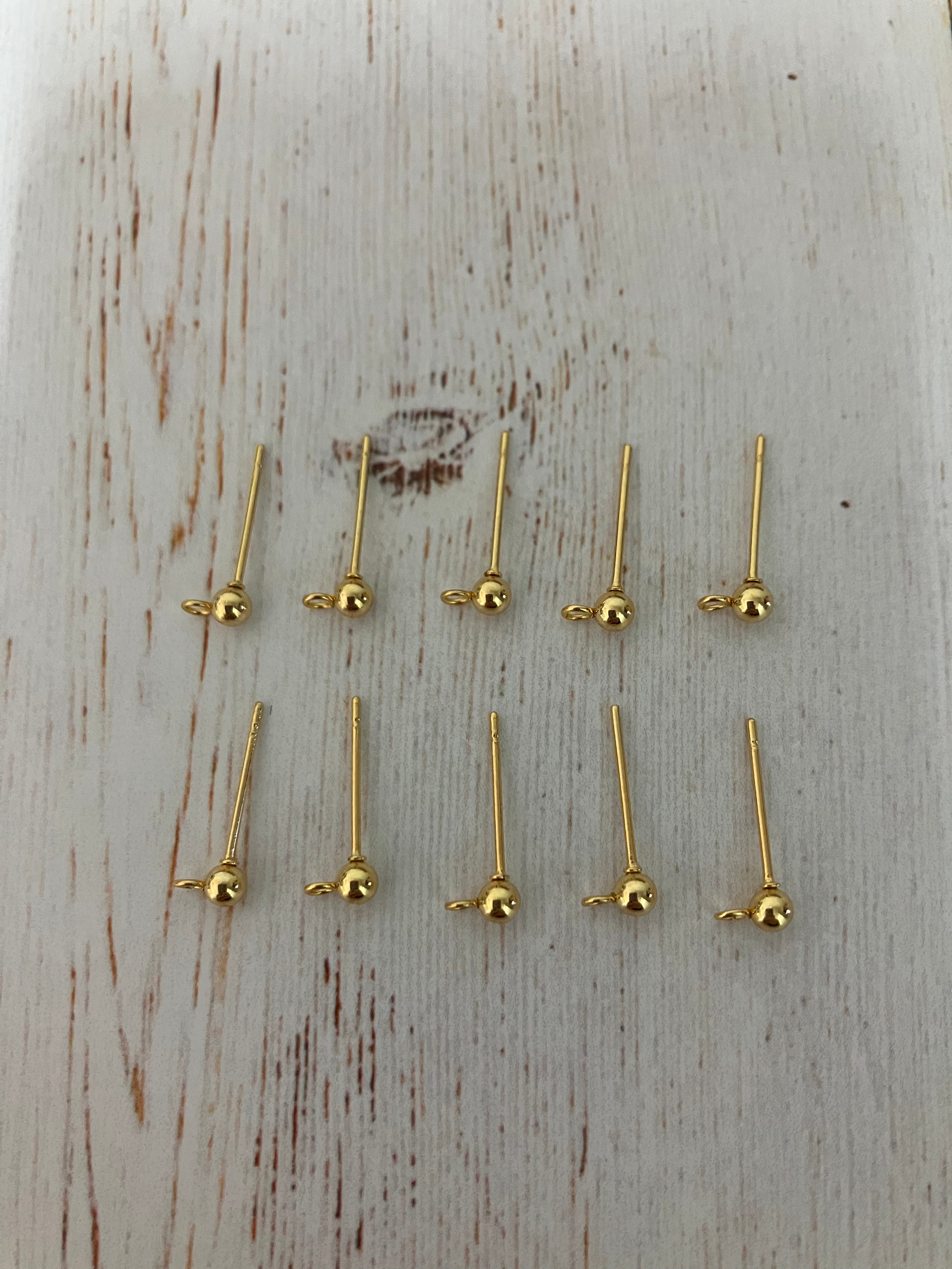 304 Stainless Steel Ball Post Stud Earring Findings, with Loop and 316 Surgical Stainless Steel Pin, Real 18k Gold Plated (5 pairs)