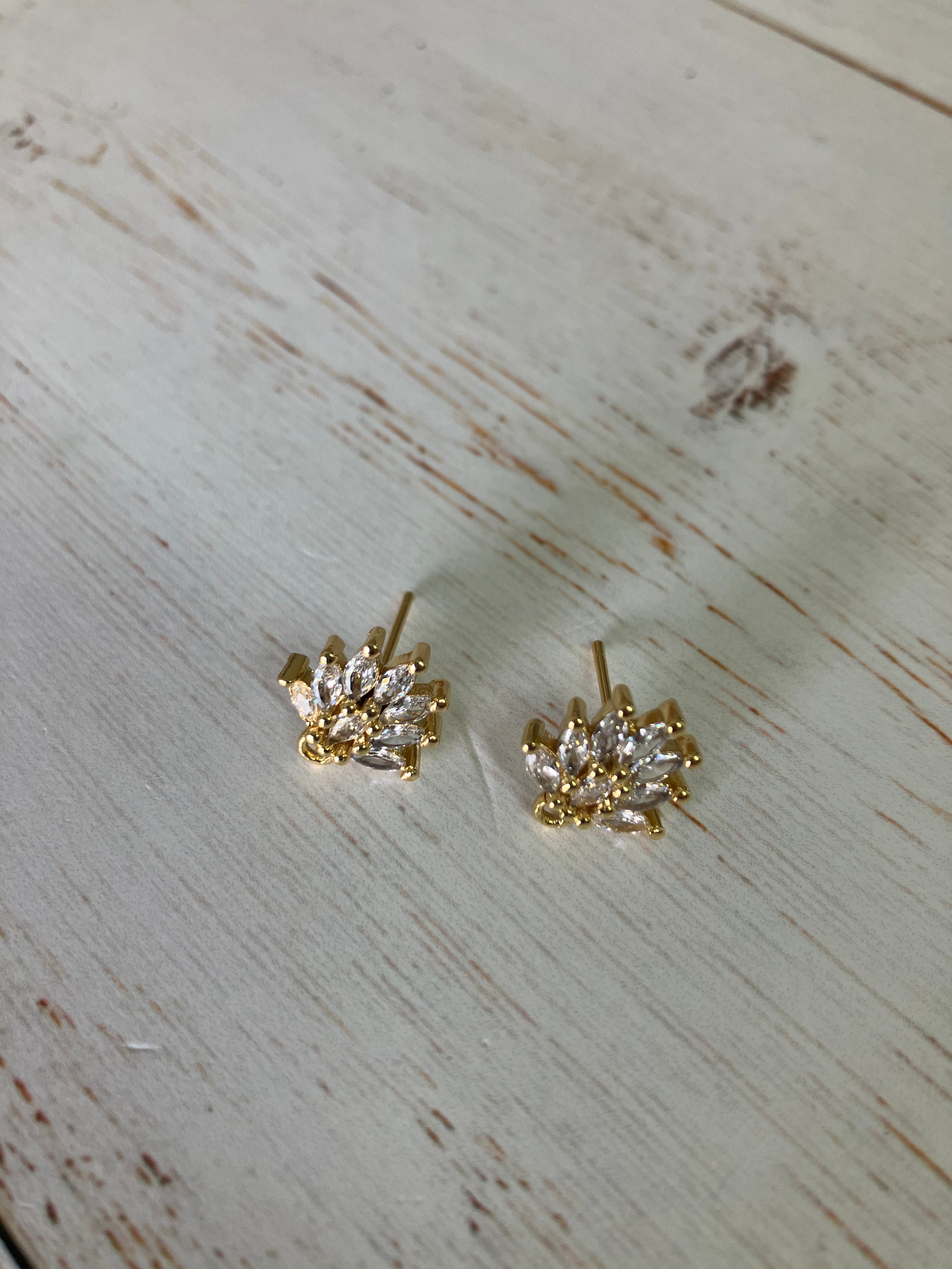 Flower Brass Cubic Zirconia Stud NO Backs -  (Pair)