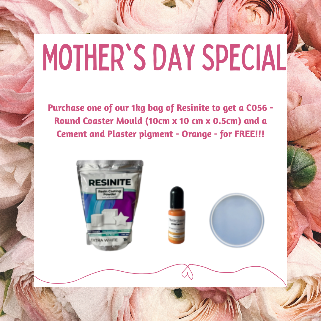 MOTHERS DAY !!! Buy one 1kg Resinite to get one Round Coaster - C056 and one Cement and Plaster Pigment - Orange - FREE!!!!