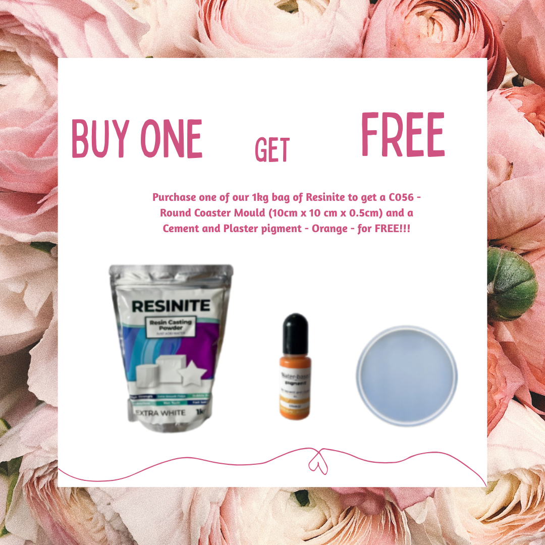 MOTHERS DAY !!! Buy one 1kg Resinite to get one Round Coaster - C056 and one Cement and Plaster Pigment - Orange - FREE!!!!