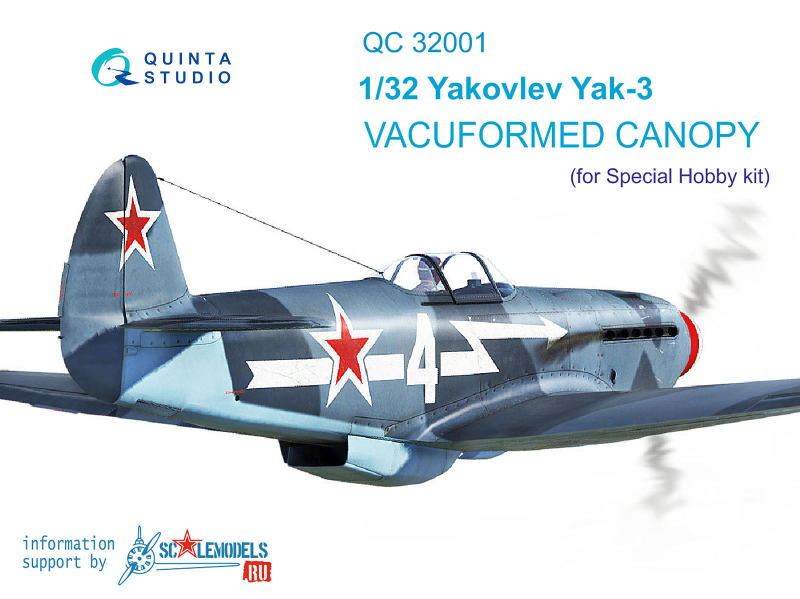 Quinta Studio - 1/32 Yak-3 Vacuformed clear canopy, open and close position QC32001 for Special Hobby Kit