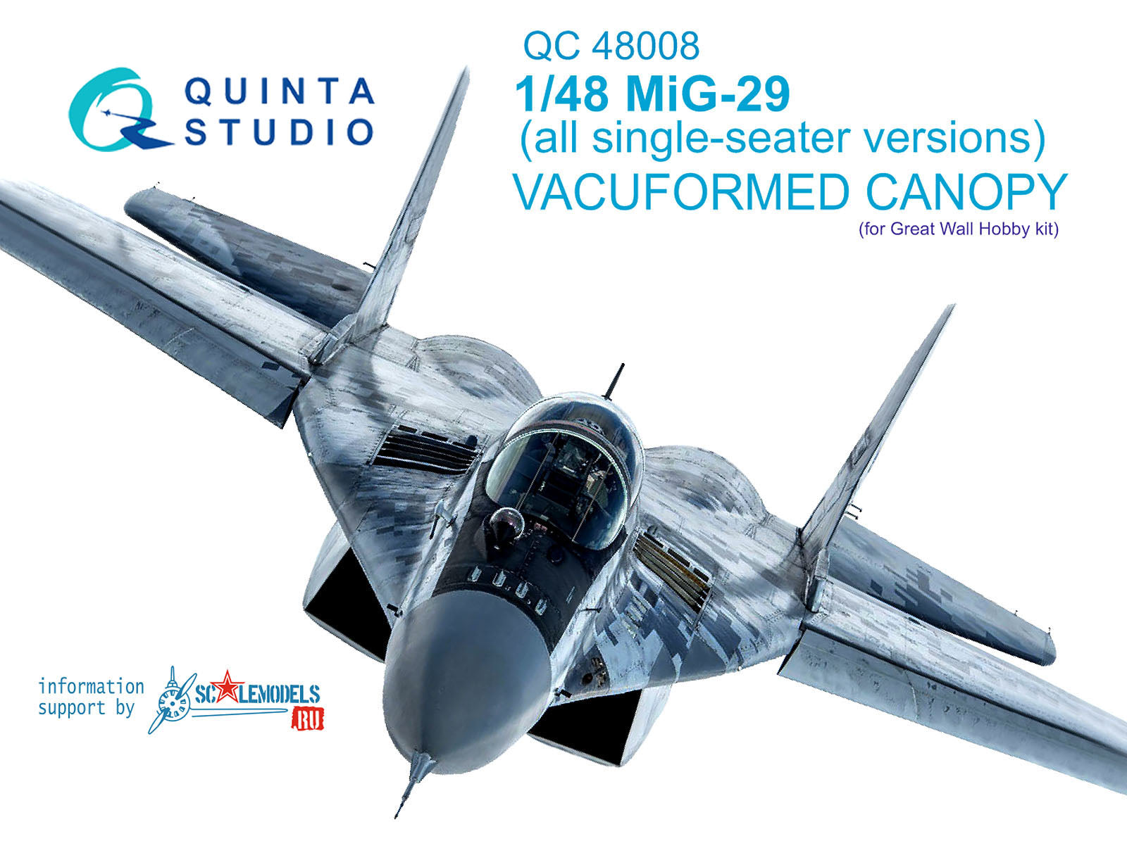 Quinta Studio - 1/48 Mig-29(all single seater version) vacuformed clear canopy - QC48008 for GWH kit