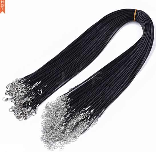 Waxed Cotton Cord Necklace Making, Platinum, Black, 44~48cm, 1.5mm (10 PIECES)