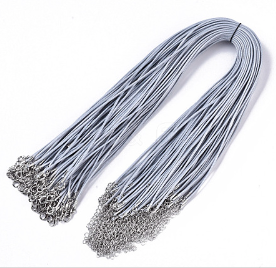 Waxed Cotton Cord Necklace Making, Platinum, Grey, 44~48cm, 1.5mm (10 PIECES)