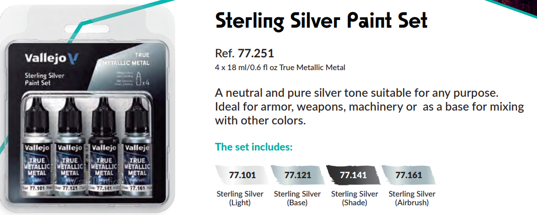 77.251 - Sterling Silver Paint Set - Vallejo True Metallic Metal