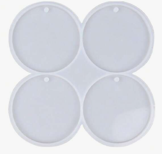 C085 - 1pc - 4 Holes Round Ornament  silicone Mould - 16cm x 16cm - With keyring hole