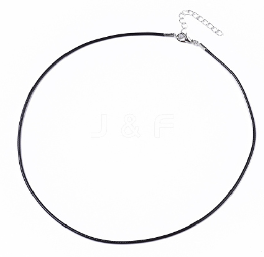 Waxed Cotton Cord Necklace Making, Platinum, Black, 44~48cm, 1.5mm (10 PIECES)