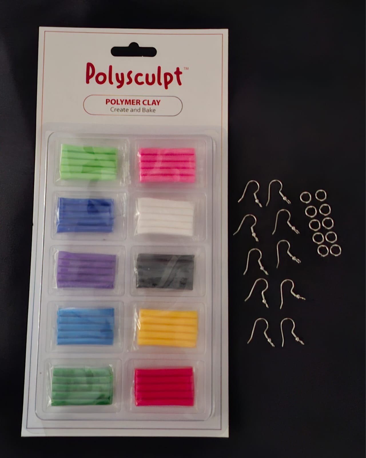 Polysculpt™ Earring Set 2 - Silver -  jump rings and French hooks with a Blister Pack   -  10x 10g Clay