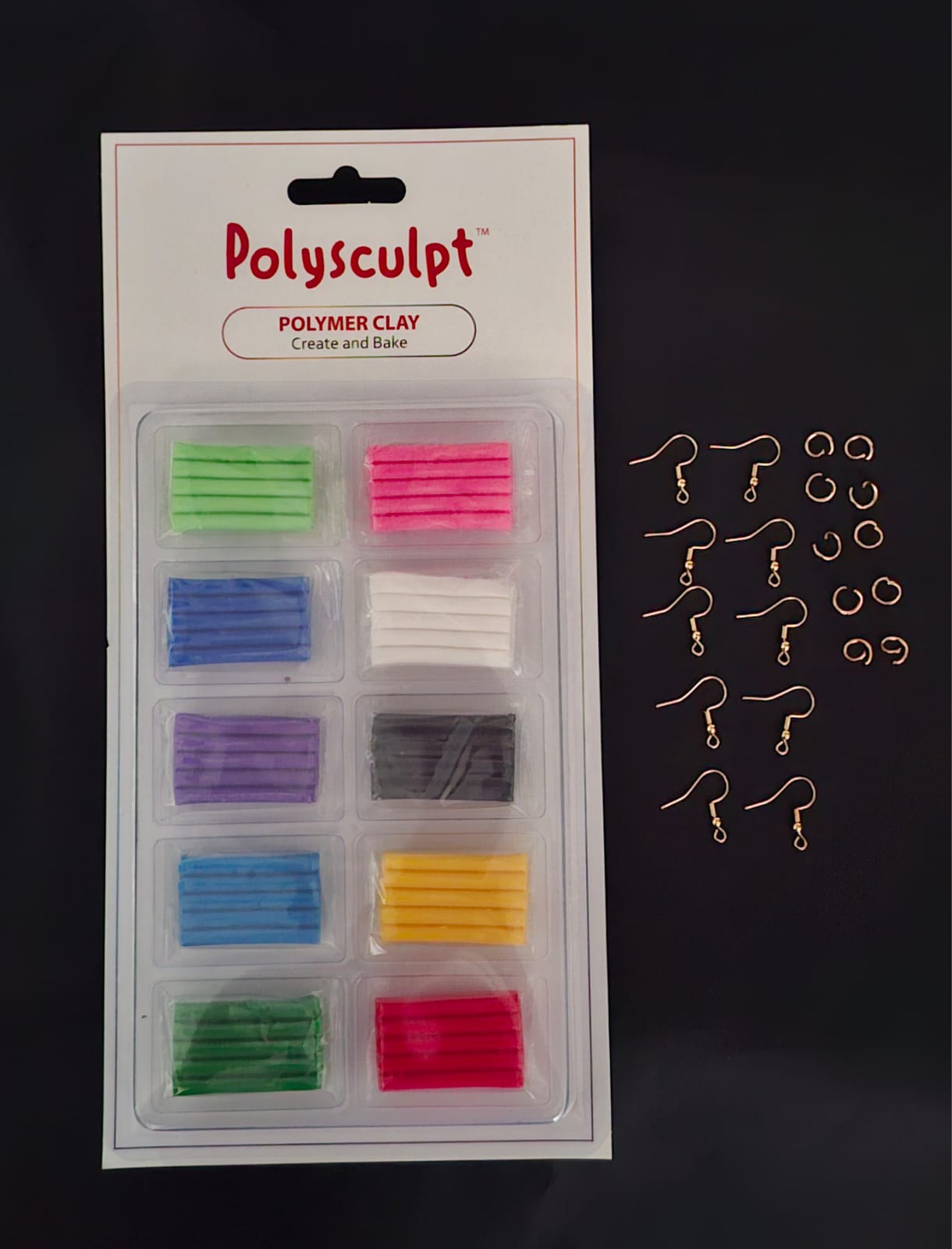 Polysculpt™ Earring Set 1 - Gold -  jump rings and French hooks with a Blister Pack   -  10x 10g Clay