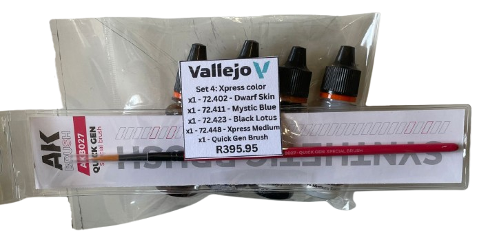 Vallejo Paints and AK Quick Gen Special Brush Set 4 : Xpress colors