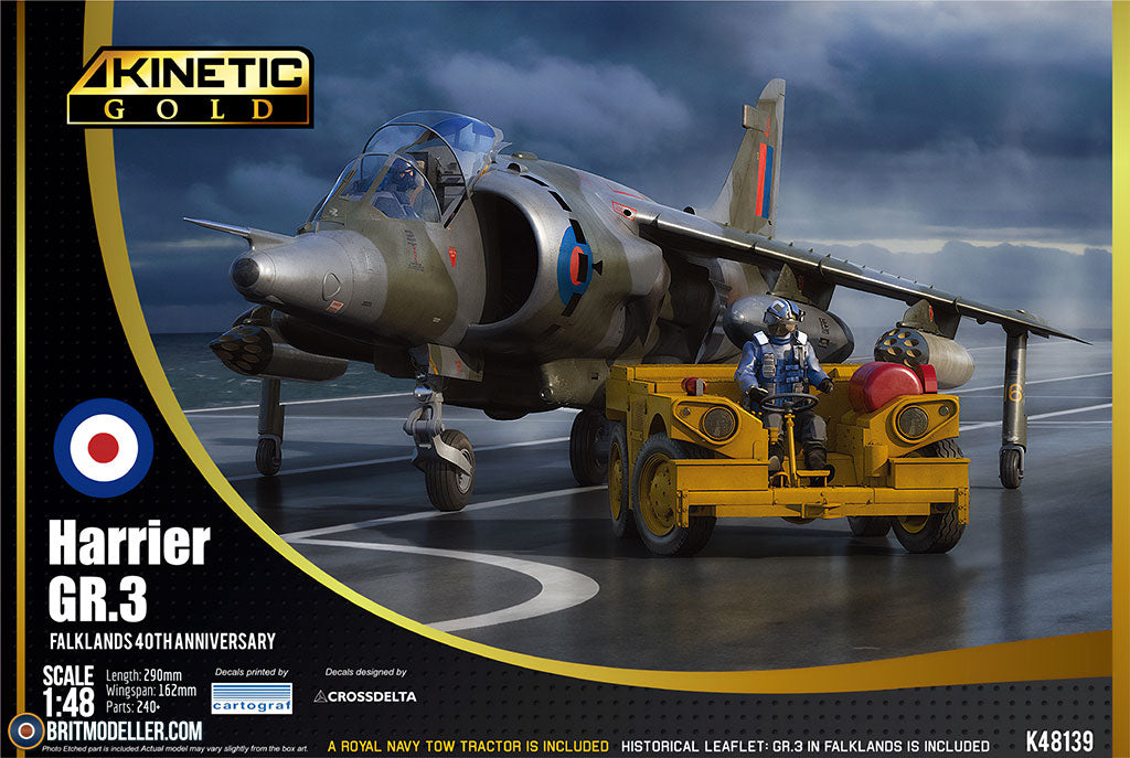 KIN48139 - Kinetic 1/48 Harrier GR.3 Falklands 40th Anniversary (includes Royal Navy Tow Tractor) (Copy)