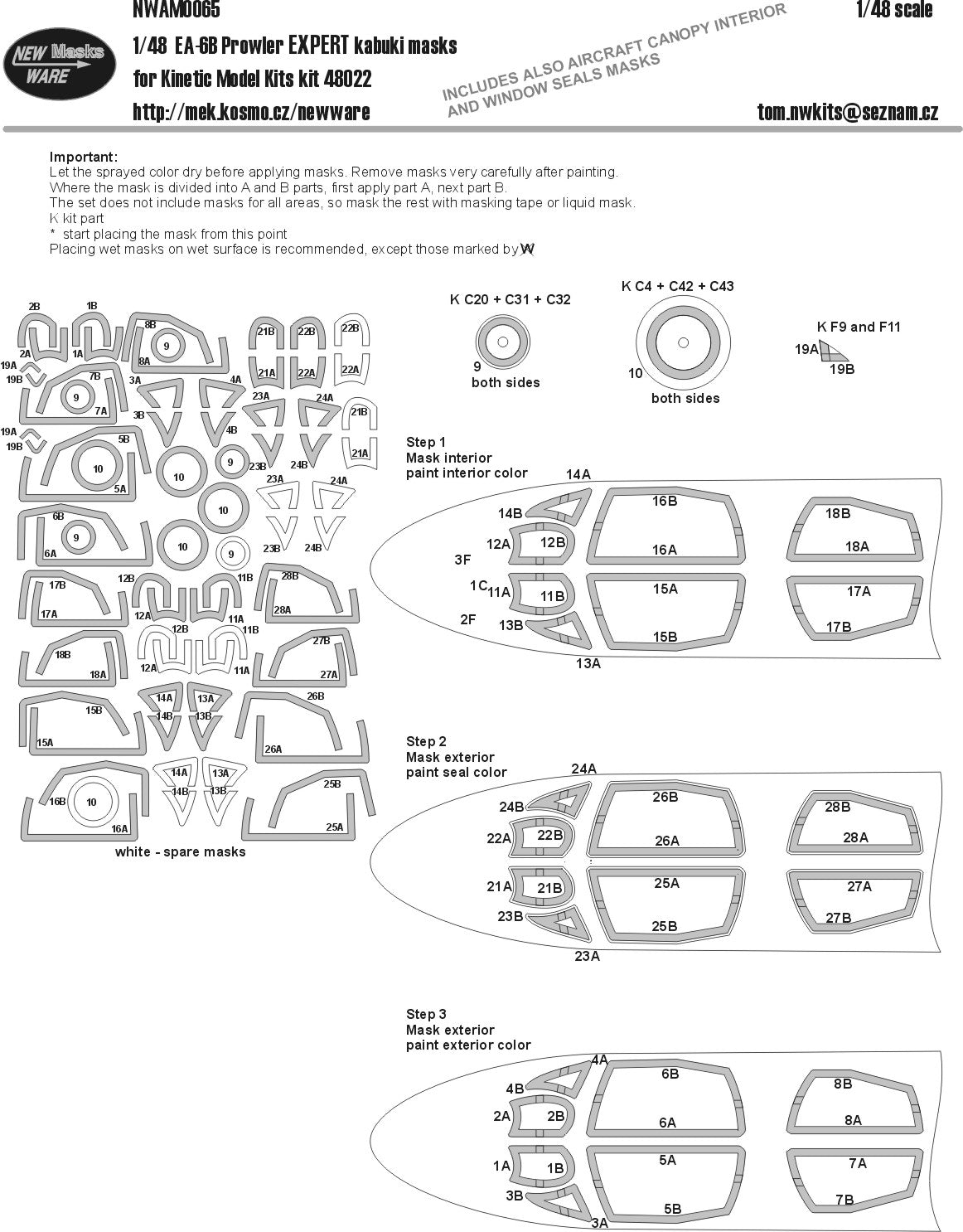 New Ware 0065 - Masking set for Kinetic Model Kits 1/48 EA-6B Prowler EXPERT